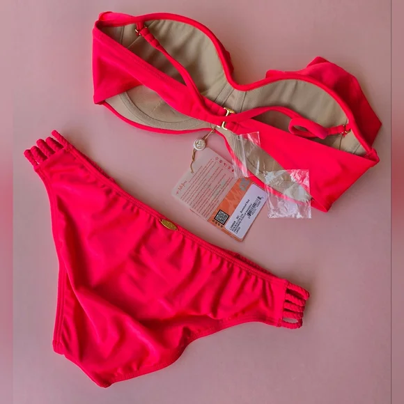 Luli Fama Vibrant Red Bikini L Top S Bottom NWT